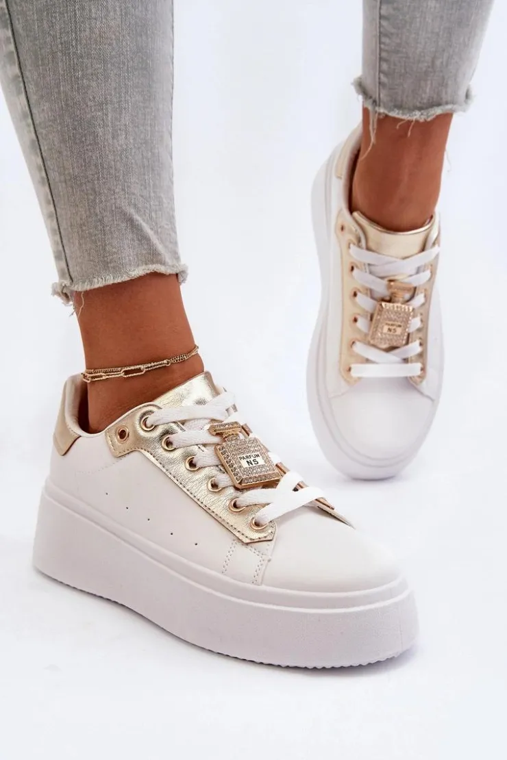 New Boto Sneakersy Damskie Z Ozdobą Białe Celedria