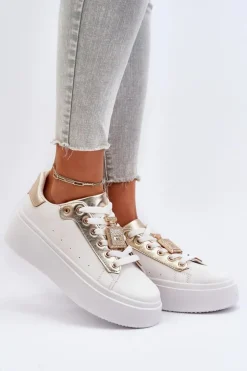 New Boto Sneakersy Damskie Z Ozdobą Białe Celedria