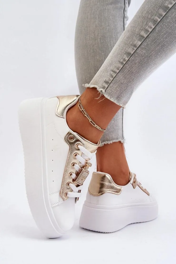 New Boto Sneakersy Damskie Z Ozdobą Białe Celedria