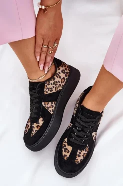 New Boto Sneakersy Damskie Z Panterką Na Platformie Czarne Nativira Czarny