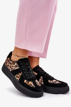 New Boto Sneakersy Damskie Z Panterką Na Platformie Czarne Nativira Czarny