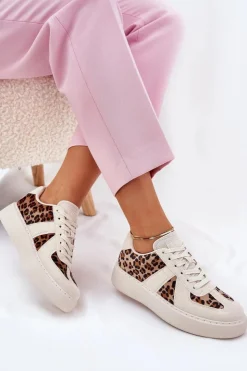 Damskie Boto Sneakersy Damskie Z Panterką Na Platformie Beżowe Nativira