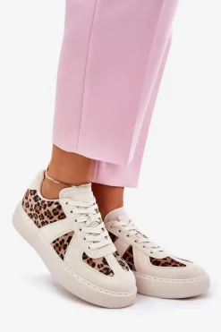 Damskie Boto Sneakersy Damskie Z Panterką Na Platformie Beżowe Nativira
