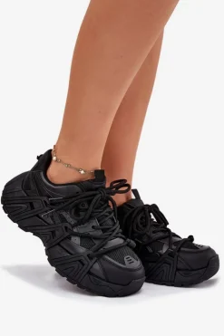 Boto Sneakersy Damskie*Sneakersy Damskie Z Podwójnym Sznurowaniem Czarne Onivetta Czarny