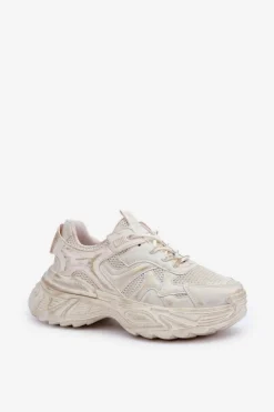 Damskie Boto Sneakersy Damskie Z Przetarciami Na Platformie Beżowe Seladwen