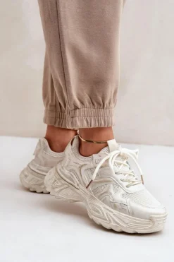 Damskie Boto Sneakersy Damskie Z Przetarciami Na Platformie Beżowe Seladwen