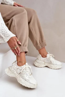 Damskie Boto Sneakersy Damskie Z Przetarciami Na Platformie Beżowe Seladwen