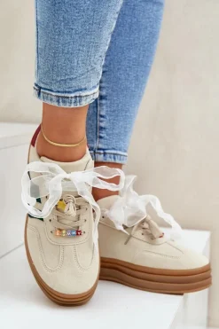 Damskie Boto Sneakersy Damskie Z Przypinkami Beżowe Jariana