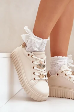 Damskie Evento Sneakersy Damskie Z Przypinkami Beżowe Grelesi