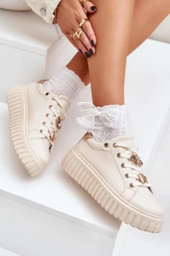 Damskie Evento Sneakersy Damskie Z Przypinkami Beżowe Grelesi