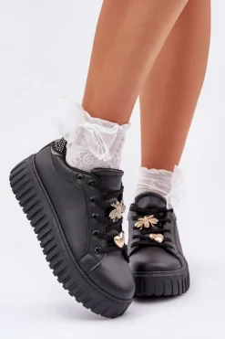 Damskie Evento Sneakersy Damskie Z Przypinkami Czarne Grelesi