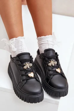 Damskie Evento Sneakersy Damskie Z Przypinkami Czarne Grelesi