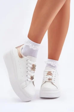 Online Boto Sneakersy Damskie Z Przypinkami Białe Bralinea
