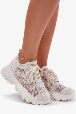 Boto Sneakersy Damskie*Sneakersy Damskie Z Szydełkową Cholewką Beżowe Jelhiris