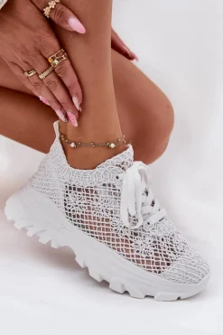 Damskie Boto Sneakersy Damskie Z Szydełkową Cholewką Białe Jelhiris