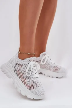 Damskie Boto Sneakersy Damskie Z Szydełkową Cholewką Białe Jelhiris