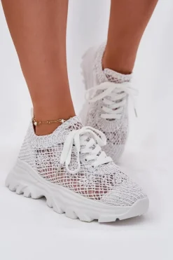 Damskie Boto Sneakersy Damskie Z Szydełkową Cholewką Białe Jelhiris