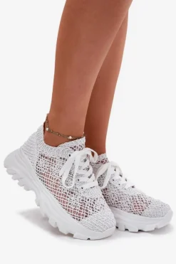 Damskie Boto Sneakersy Damskie Z Szydełkową Cholewką Białe Jelhiris