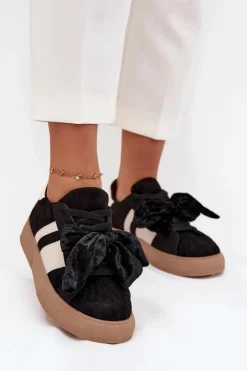 Boto Buty Sportowe Na Platformie|Sneakersy Damskie*Sneakersy Damskie Z Welurową Kokardą Czarne Ashlyn