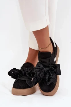Boto Buty Sportowe Na Platformie|Sneakersy Damskie*Sneakersy Damskie Z Welurową Kokardą Czarne Ashlyn