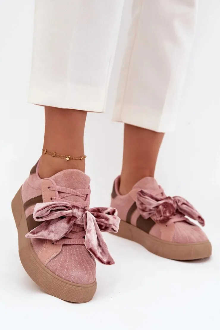 Hot Boto Sneakersy Damskie Z Welurową Kokardą Różowe Ashlyn Różowy