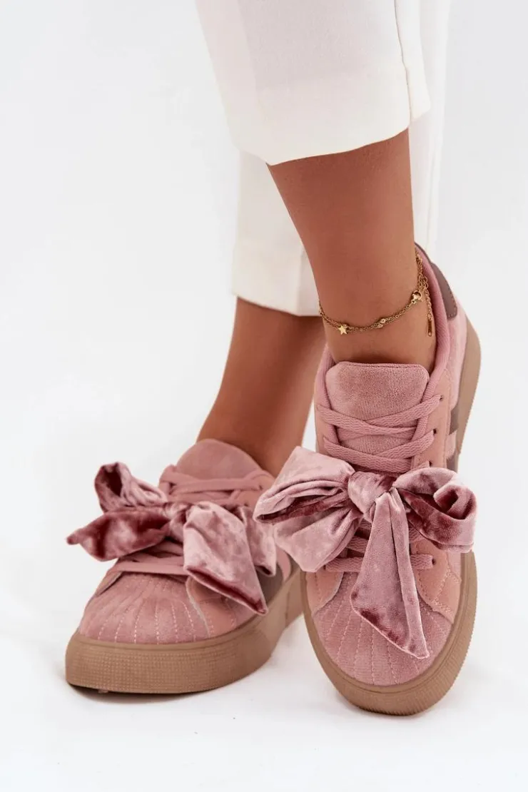 Hot Boto Sneakersy Damskie Z Welurową Kokardą Różowe Ashlyn Różowy