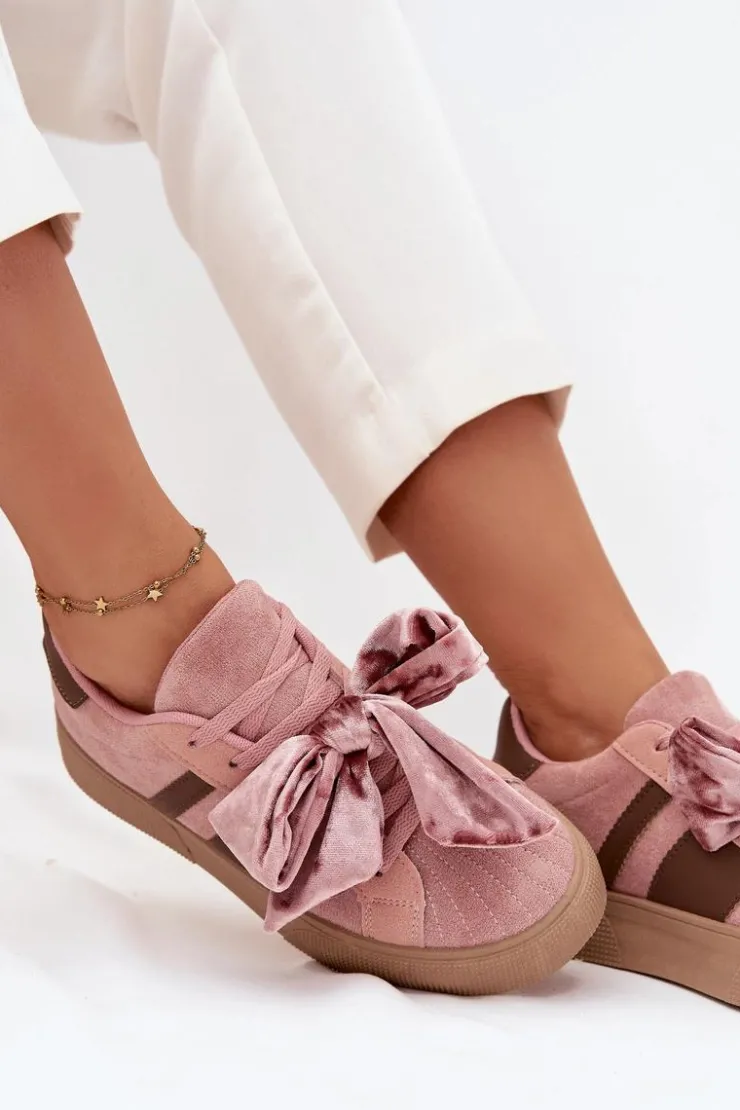 Hot Boto Sneakersy Damskie Z Welurową Kokardą Różowe Ashlyn Różowy