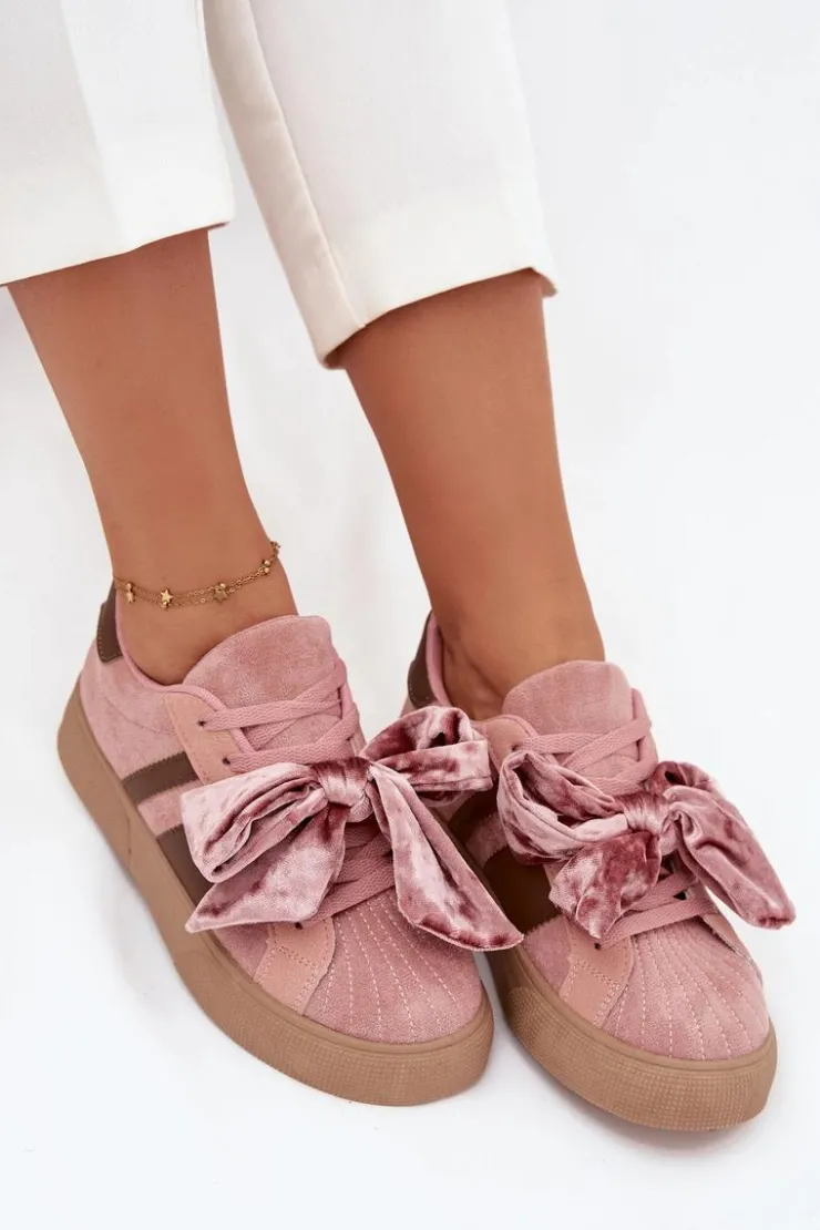 Hot Boto Sneakersy Damskie Z Welurową Kokardą Różowe Ashlyn Różowy