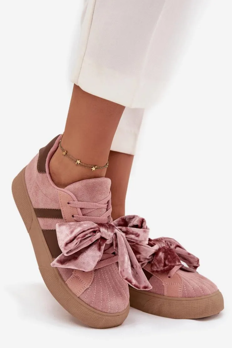 Hot Boto Sneakersy Damskie Z Welurową Kokardą Różowe Ashlyn Różowy