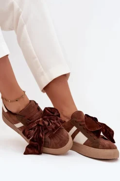 Boto Buty Sportowe Na Platformie|Sneakersy Damskie*Sneakersy Damskie Z Welurową Kokardą Brązowe Ashlyn