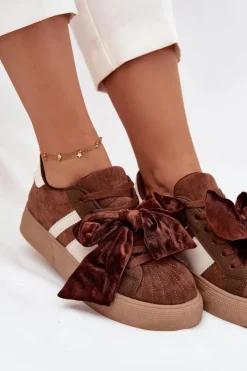 Boto Buty Sportowe Na Platformie|Sneakersy Damskie*Sneakersy Damskie Z Welurową Kokardą Brązowe Ashlyn
