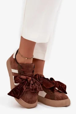 Boto Buty Sportowe Na Platformie|Sneakersy Damskie*Sneakersy Damskie Z Welurową Kokardą Brązowe Ashlyn