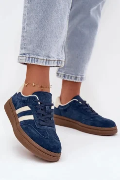 Evento Sneakersy Damskie*Sneakersy Damskie Zamszowe Na Platformie Granatowe Sylviona
