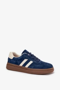 Evento Sneakersy Damskie*Sneakersy Damskie Zamszowe Na Platformie Granatowe Sylviona