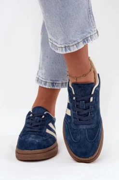 Evento Sneakersy Damskie*Sneakersy Damskie Zamszowe Na Platformie Granatowe Sylviona