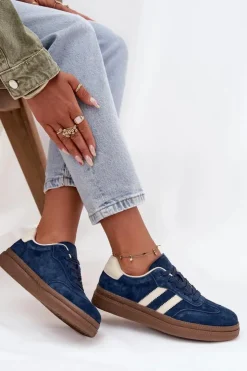 Evento Sneakersy Damskie*Sneakersy Damskie Zamszowe Na Platformie Granatowe Sylviona