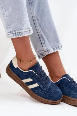 Evento Sneakersy Damskie*Sneakersy Damskie Zamszowe Na Platformie Granatowe Sylviona