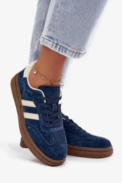 Evento Sneakersy Damskie*Sneakersy Damskie Zamszowe Na Platformie Granatowe Sylviona