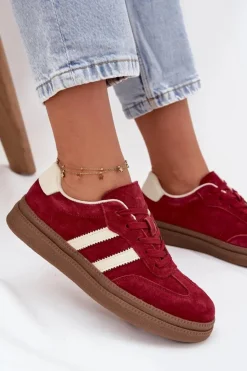 Outlet Evento Sneakersy Damskie Zamszowe Na Platformie Bordowe Sylviona Czerwony