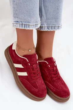 Outlet Evento Sneakersy Damskie Zamszowe Na Platformie Bordowe Sylviona Czerwony
