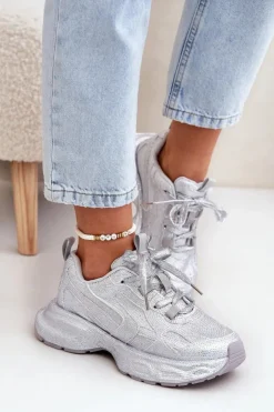 Online Boto Sneakersy Damskie Zdobione Cyrkoniami Srebrne Porrot