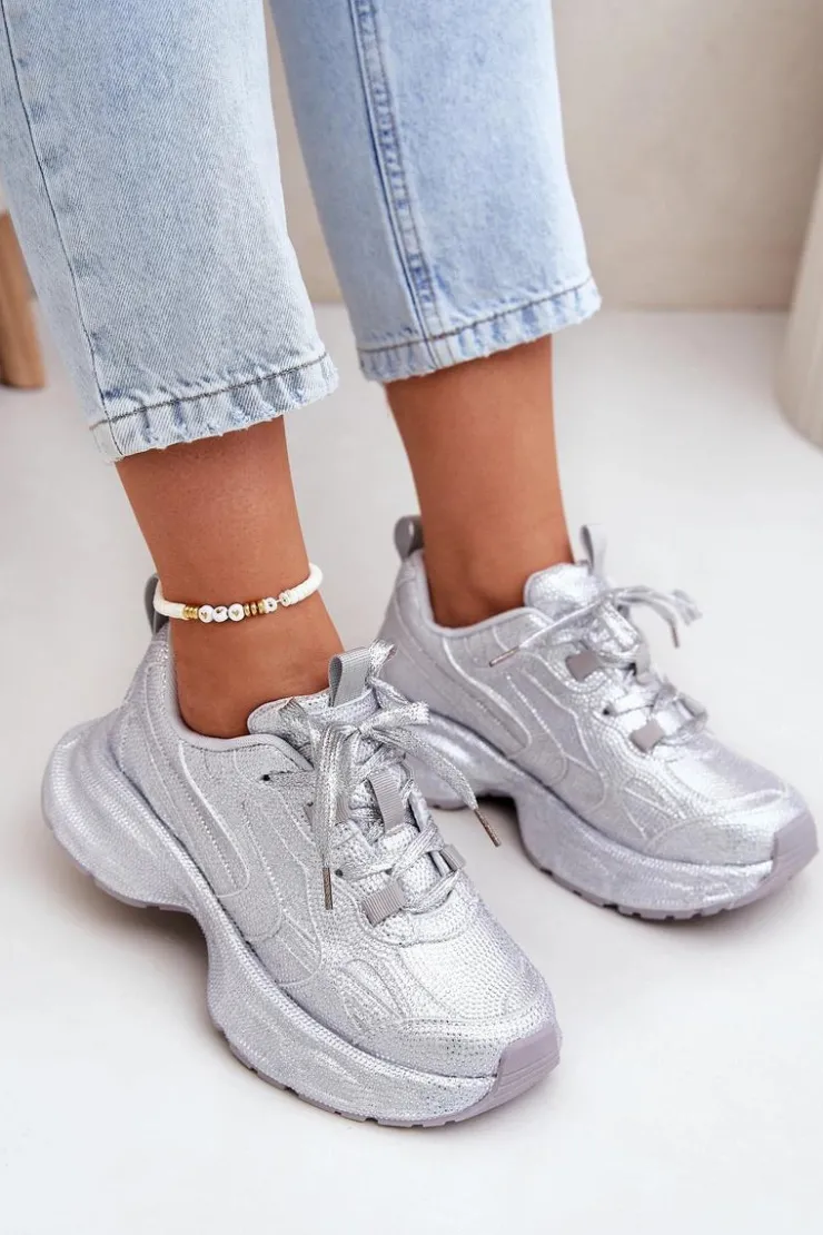 Online Boto Sneakersy Damskie Zdobione Cyrkoniami Srebrne Porrot