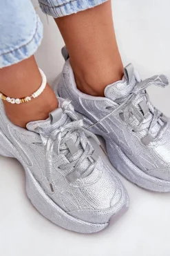 Online Boto Sneakersy Damskie Zdobione Cyrkoniami Srebrne Porrot