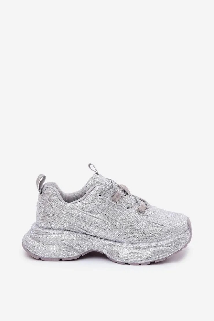 Online Boto Sneakersy Damskie Zdobione Cyrkoniami Srebrne Porrot