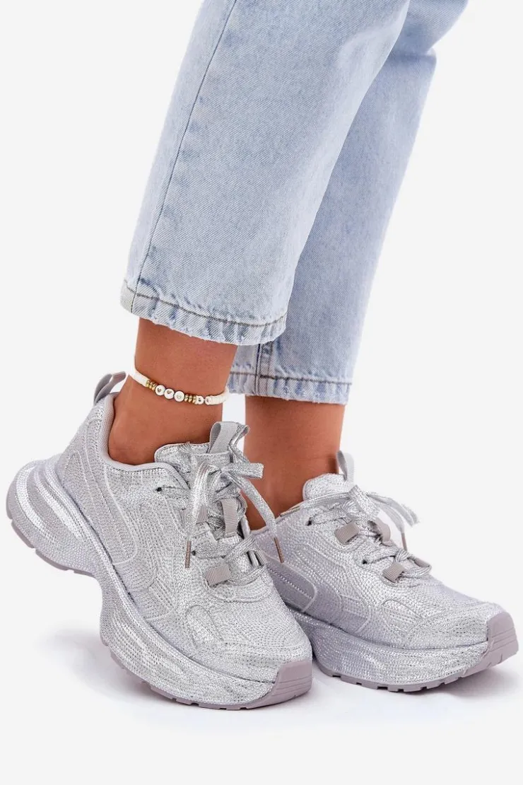 Online Boto Sneakersy Damskie Zdobione Cyrkoniami Srebrne Porrot