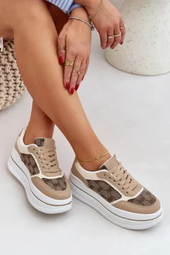 Boto Buty Sportowe Na Platformie|Sneakersy Damskie*Sneakersy Damskie Ze Wzorem Beżowe Fenarra