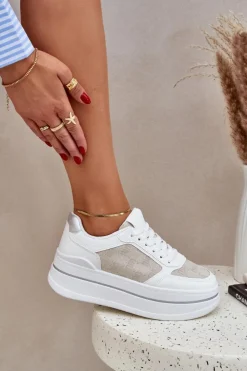 Online Boto Sneakersy Damskie Ze Wzorem Białe Fenarra Biały