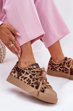 Clearance Boto Sneakersy Damskie Ze Zdobieniem Na Platformie Panterka Brązowe Eanneth