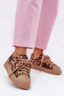 Clearance Boto Sneakersy Damskie Ze Zdobieniem Na Platformie Panterka Brązowe Eanneth