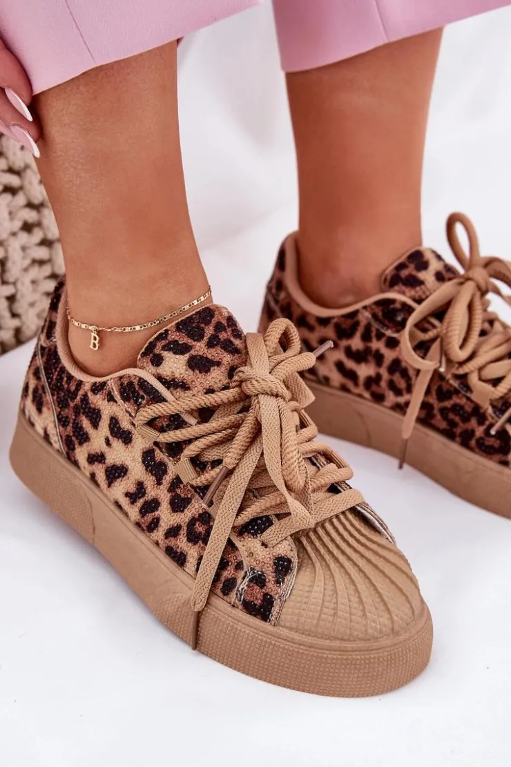 Clearance Boto Sneakersy Damskie Ze Zdobieniem Na Platformie Panterka Brązowe Eanneth